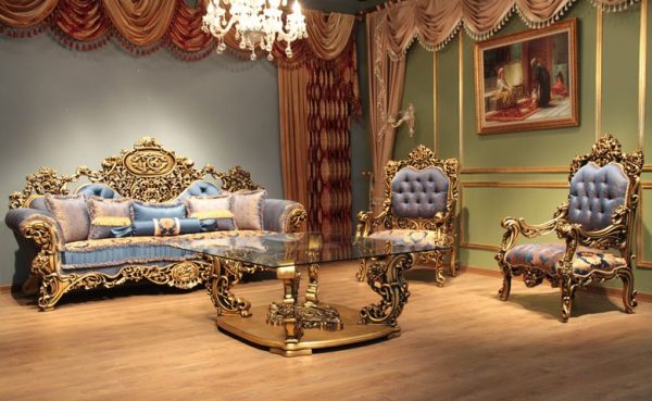 Turkey Classic Furniture - Luxury Furniture Modelsİhtişam Blue Classic Sofa Set