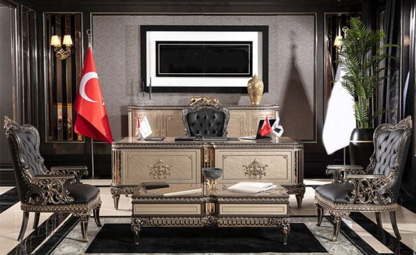 Turkey Classic Furniture - Luxury Furniture ModelsHumayun Black Classic Office Set